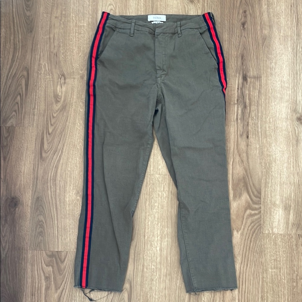 pistola Olive Cropped Pants with Red & Navy Side Stripes